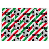 Voetbal Kerstmis Naam Stripe Red n Green toevoegen Groot Cadeauzakje (Achterkant)
