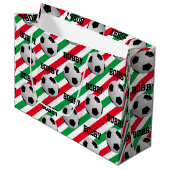 Voetbal Kerstmis Naam Stripe Red n Green toevoegen Groot Cadeauzakje (Voorkant Gekanteld)