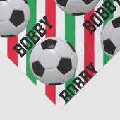 Voetbal Kerstmis Naam Stripe Red n Green toevoegen Tissuepapier (Detail)