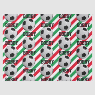 Voetbal Kerstmis Naam Stripe Red n Green toevoegen Tissuepapier