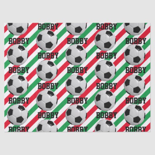 Voetbal Kerstmis Naam Stripe Red n Green toevoegen Tissuepapier (Voorkant)