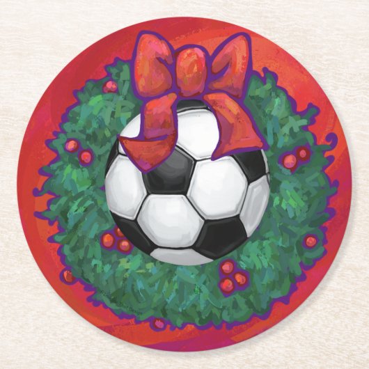 Voetbal kerstmis ronde kartonnen onderzetter (Voorkant)