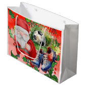 Voetbal Kerstmis thema Grote Gift Bag Groot Cadeauzakje (Voorkant Gekanteld)