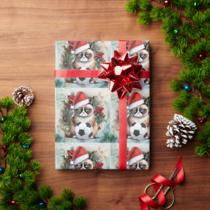 Voetbal Kerstmis thema voor Cat Lover Cadeaupapier
