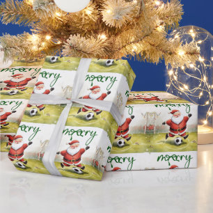 Voetbal Kerstthema voor Speler met bal Cadeaupapier