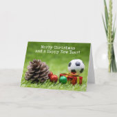 Voetbal Kerstvakantie met dennenappel en geschenke Kaart (Voorkant)