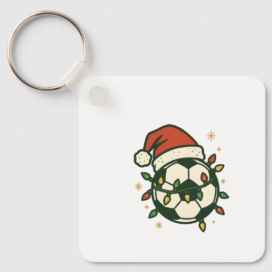 Voetbal Kerstverlichting Kerstman Hoed Grappig Sleutelhanger (Voorkant)