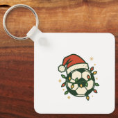 Voetbal Kerstverlichting Kerstman Hoed Grappig Sleutelhanger (Voorkant)