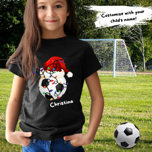 Voetbal Kerstverlichting Santa Hoed Childs Naam T-shirt