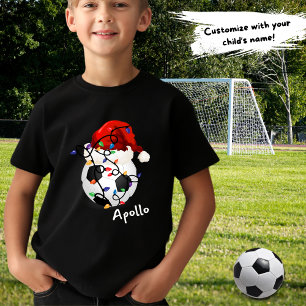 Voetbal Kerstverlichting Santa Hoed Childs Naam T-shirt