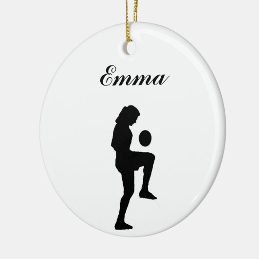 Voetbal kerstversiering (vrouw) keramisch ornament (Links)