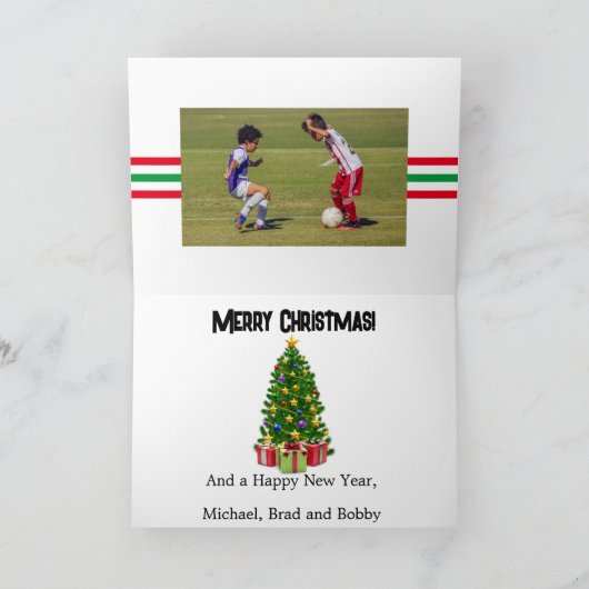Voetbal Kinder 3 Foto Kerstmis Kaart (Binnen)