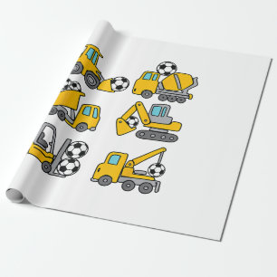 Voetbal Kinder Football Bouwwagens Cadeaupapier