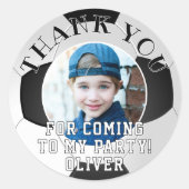 Voetbal Kinder Foto Verjaardag Dank u Ronde Sticker (Voorkant)