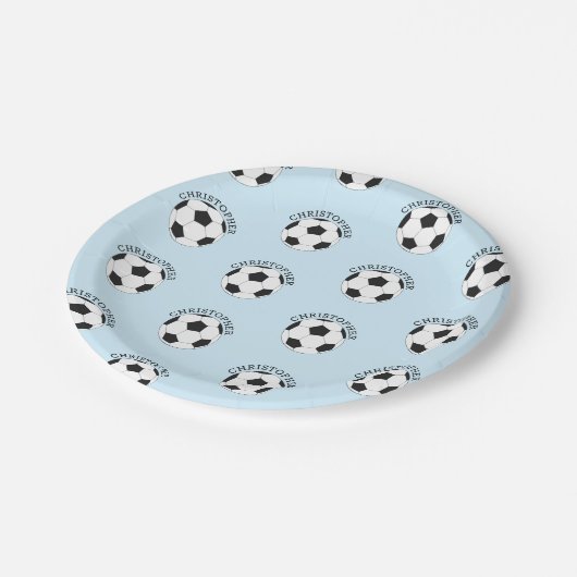 Voetbal Kinder partij Moderne Naam Patroon Papieren Bordje (Gekanteld)