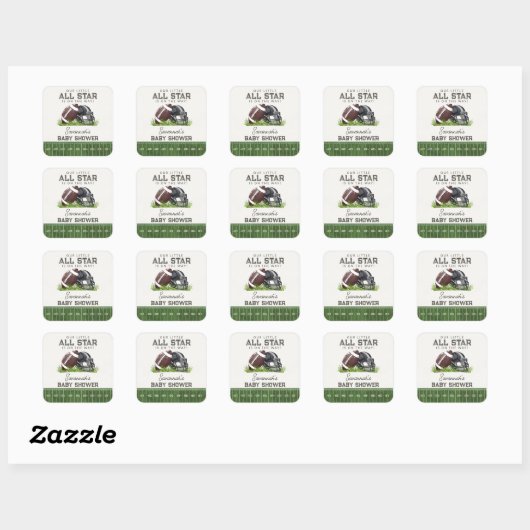 Voetbal Kleine All Star Touchdown Babyfeestje Vierkante Sticker (Vel)