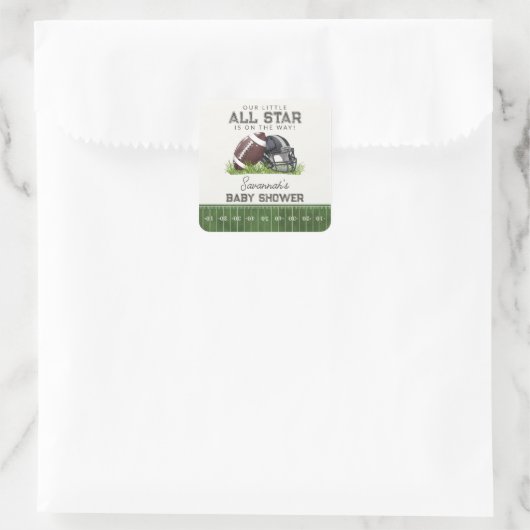 Voetbal Kleine All Star Touchdown Babyfeestje Vierkante Sticker (Tas)