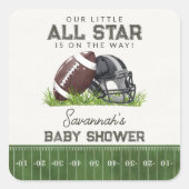 Voetbal Kleine All Star Touchdown Babyfeestje Vierkante Sticker (Voorkant)