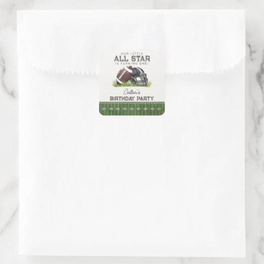Voetbal Kleine All Star Touchdown Verjaardagsfeest Vierkante Sticker (Tas)