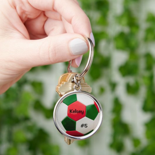 Voetbal kunst, groen en rood, sleutelring sleutelhanger (Hand)
