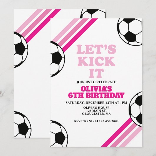 Voetbal Laten we schoppen Het Pink Stripe Verjaard Kaart (Voorkant / Achterkant)