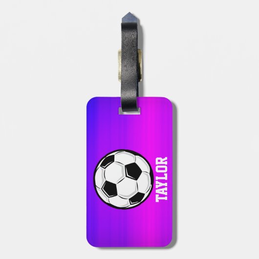 Voetbal; Levendig Violet Blauw en Magenta Bagagelabel (Achterkant verticaal)