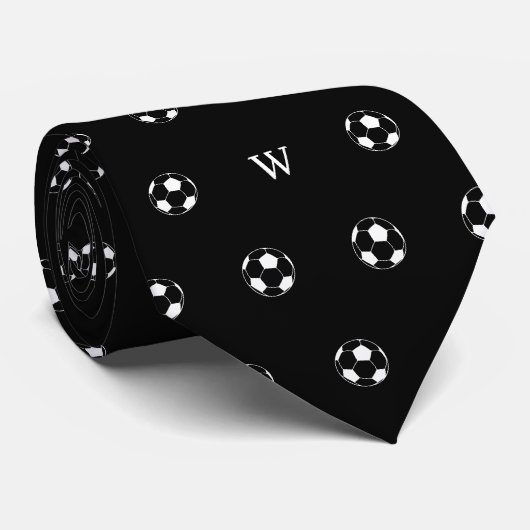 Voetbal Liefhebber Cadeau Monogram Beginletters Zw Stropdas (Opgerold)