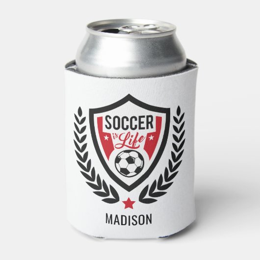 Voetbal Logo aangepaste naam Blikjeskoeler (Blikje Voorkant)