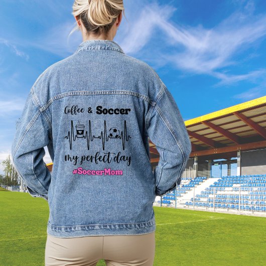 Voetbal mam koffie en voetbal hartslag grappig denim jacket