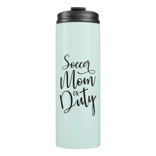 Voetbal mam op Duty Stylish Black Script Mint Gree Thermosbeker (Voorkant)