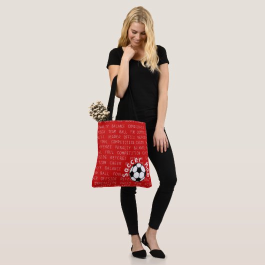 Voetbal Mam Rood over Al Print Bag Tote Bag (Op model)