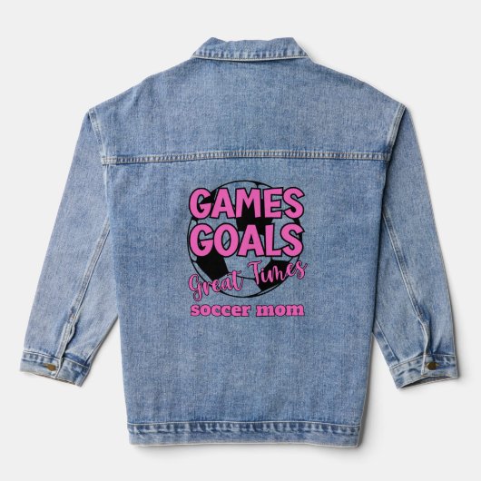 Voetbal mam spel doelen geweldige tijden grappig denim jacket (Achterkant)