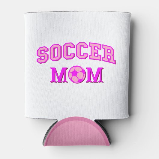 Voetbal mam tekening en tekst allemaal roze blikjeskoeler (Voorkant)