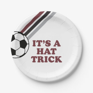 Voetbal Maroon Strepen Hat Trick 3de Verjaardag Papieren Bordje