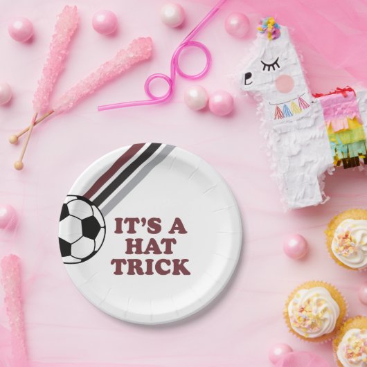 Voetbal Maroon Stripes Pet Trick 3e Verjaardag Papieren Bordje (Feest)