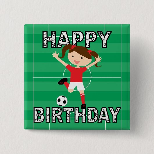 Voetbal meisje 1 Rood en wit Vierkante Button 5,1 Cm (Voorkant)