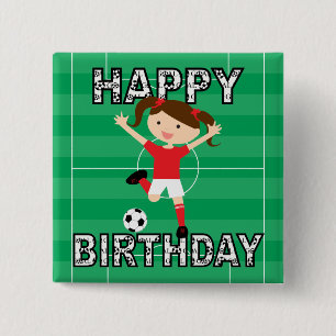 Voetbal meisje 1 Rood en wit Vierkante Button 5,1 Cm