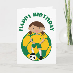 Voetbal meisje 4 en bal groen en geel kaart