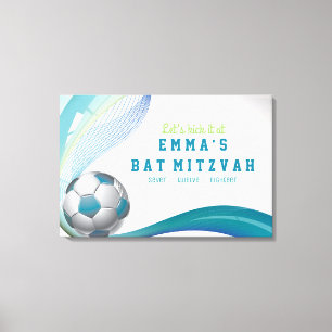 VOETBAL MEISJE Aqua Bat Mitzvah Inlogbord Canvas Afdruk