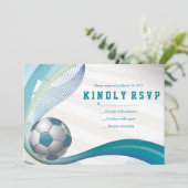 VOETBAL MEISJE Aqua Bat Mitzvah RSVP-kaart Bedankkaart (Staand voorkant)