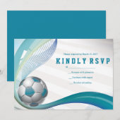 VOETBAL MEISJE Aqua Bat Mitzvah RSVP-kaart Bedankkaart (Voorkant / Achterkant)