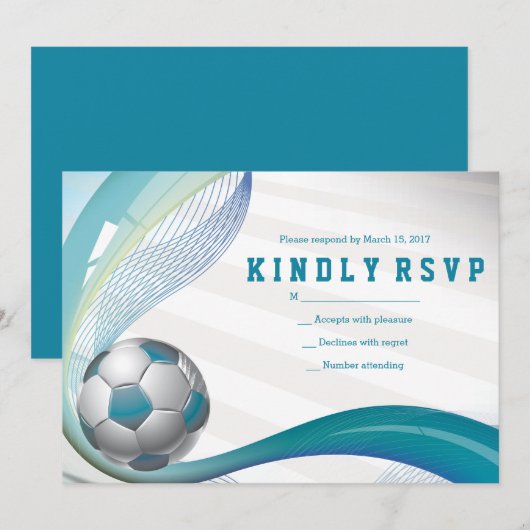 VOETBAL MEISJE Aqua Bat Mitzvah RSVP-kaart Bedankkaart (Voorkant / Achterkant)