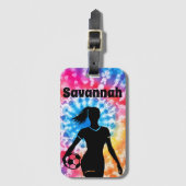 Voetbal Meisje Gepersonaliseerde Stropdas-Dye Rain Bagagelabel (Voorkant (verticaal))