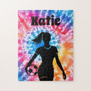 Voetbal Meisje Gepersonaliseerde Stropdas-Dye Rain Legpuzzel
