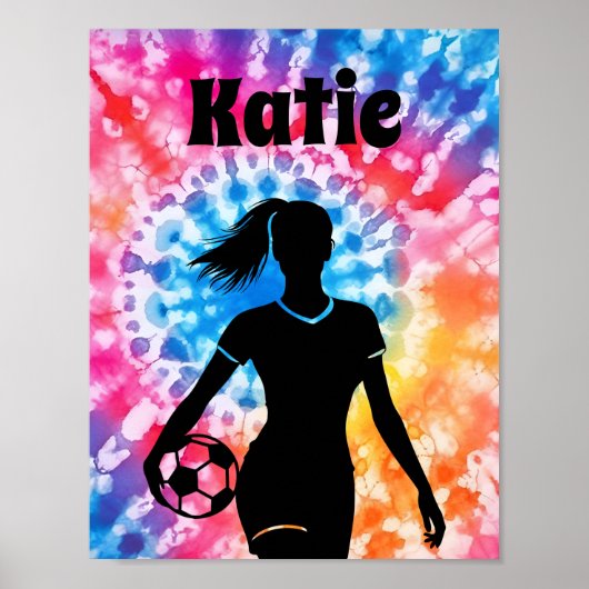 Voetbal Meisje Gepersonaliseerde Stropdas-Dye Rain Poster (Voorkant)