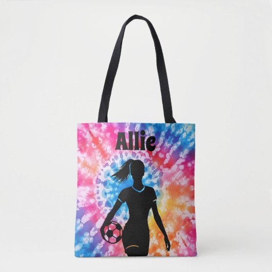 Voetbal Meisje Gepersonaliseerde Stropdas-Dye Rain Tote Bag (Voorkant)
