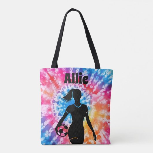 Voetbal Meisje Gepersonaliseerde Stropdas-Dye Rain Tote Bag (Achterkant)