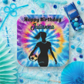 Voetbal Meisje Gepersonaliseerde Stropdas-Dye Rege Papieren Bordje (Feest)