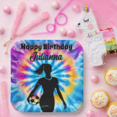 Voetbal Meisje Gepersonaliseerde Stropdas-Dye Rege Papieren Bordje (Feest)