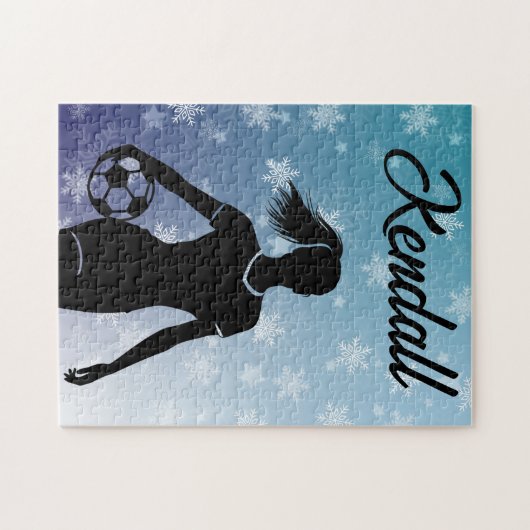 Voetbal meisje gepersonaliseerde winter ombre snee legpuzzel (Horizontaal)